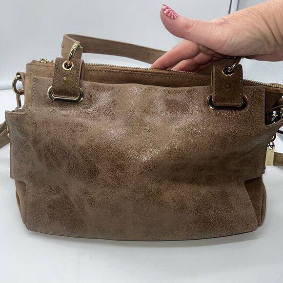 Vince Camuto Metallic Taupe Leather Multi Compartment Convertible Shoulder Bag - Picture 9 of 16